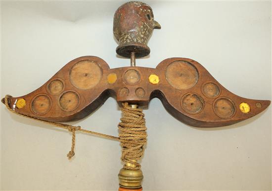 An unusual 19th century lark lure or mirror, 25.5in.